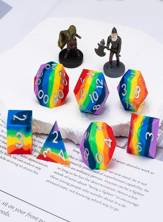 weyano Sharp Edge Silicone Rubber Poly DND Dice Set D&D Polyhedral Dice 7pcs (D4, D6, D8, D10, D12, D20, D%) for Dungeons and Dragons, RPG, MTG for Ages 15 and Up - Image 5